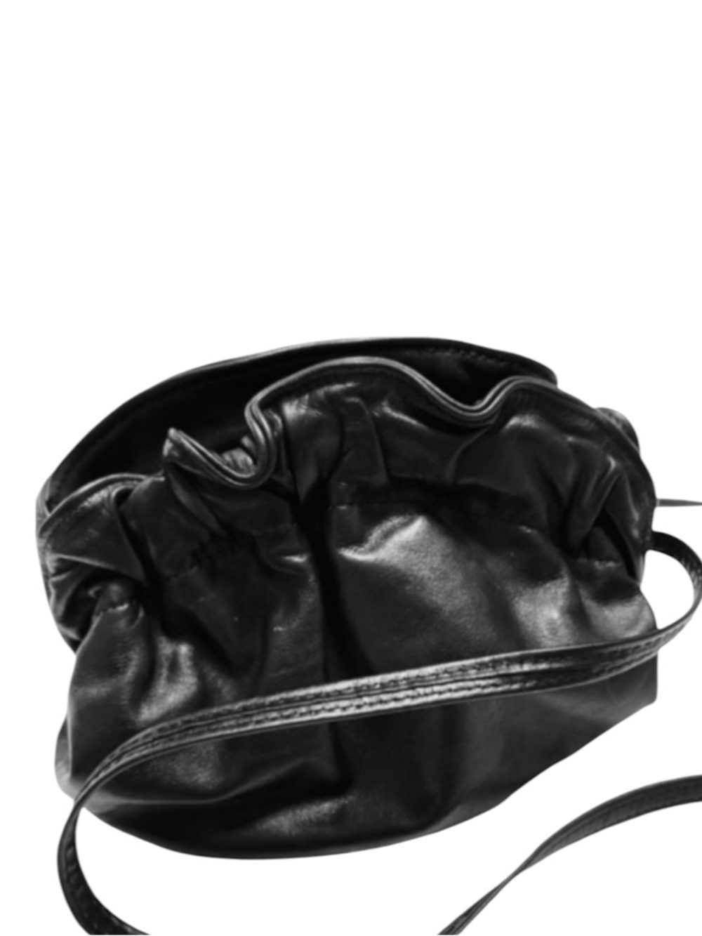 Vintage Ruffled Pouch Crossbody Bag Soft-sided Evening Purse Solid Black